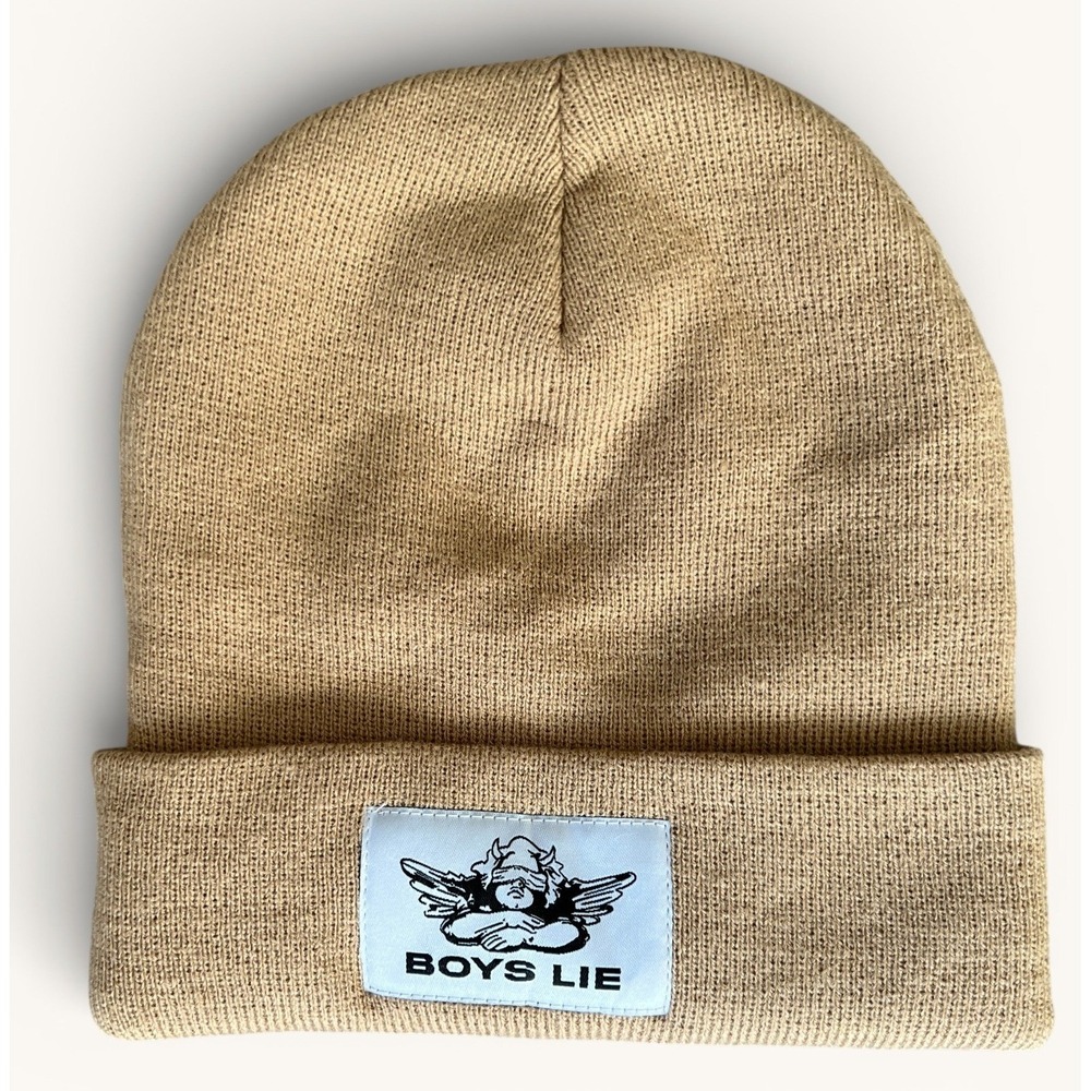 Boys Lie Angel Logo Beanie Tan Cuffed‎ Knit Hat One Size Streetwear Y2K